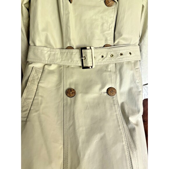 IMAN Leather Trench Coat Jacket Women M Cream Chic Retro Elegant Old World Fall - Picture 9 of 16
